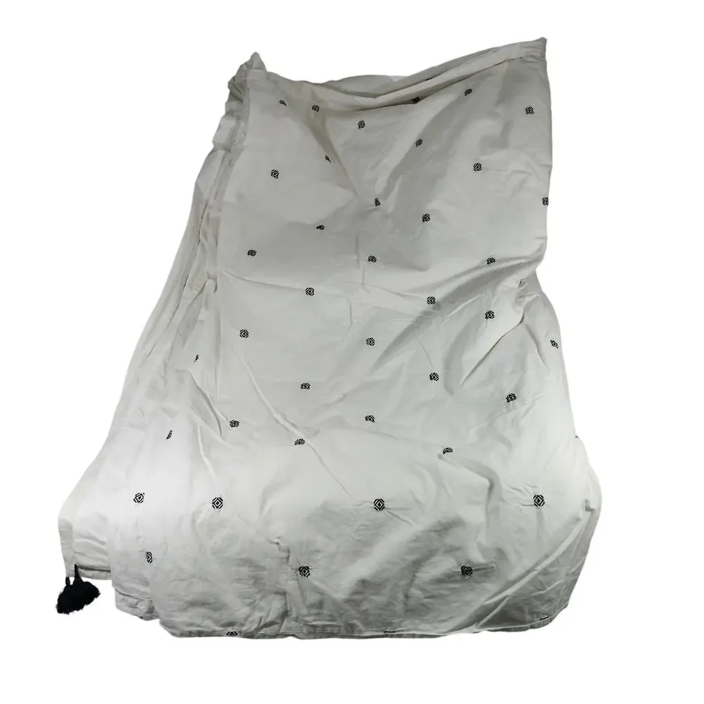LUXE CREAM & BLACK EMBROIDERED & TASSLED ELEGANT DUVET COVER, 100% COTTON! SZ KG